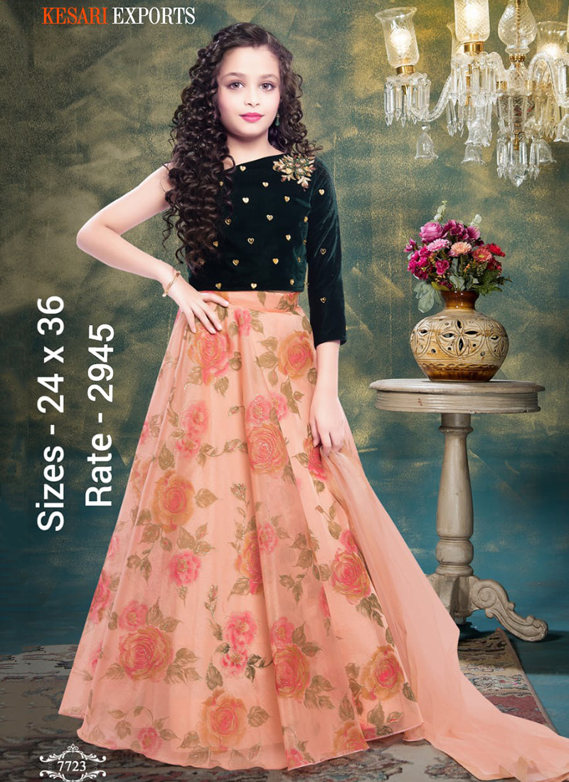 Peach Floral Printed Girls Lehenga Choli Price Mention Of 7 Pcs Catalog