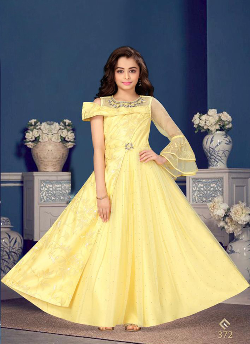 yellow net gown