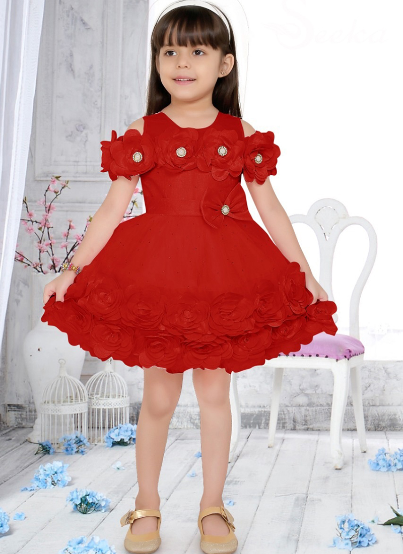 (Set Of 4) Red Latest Designer Birthday Dress Catalog