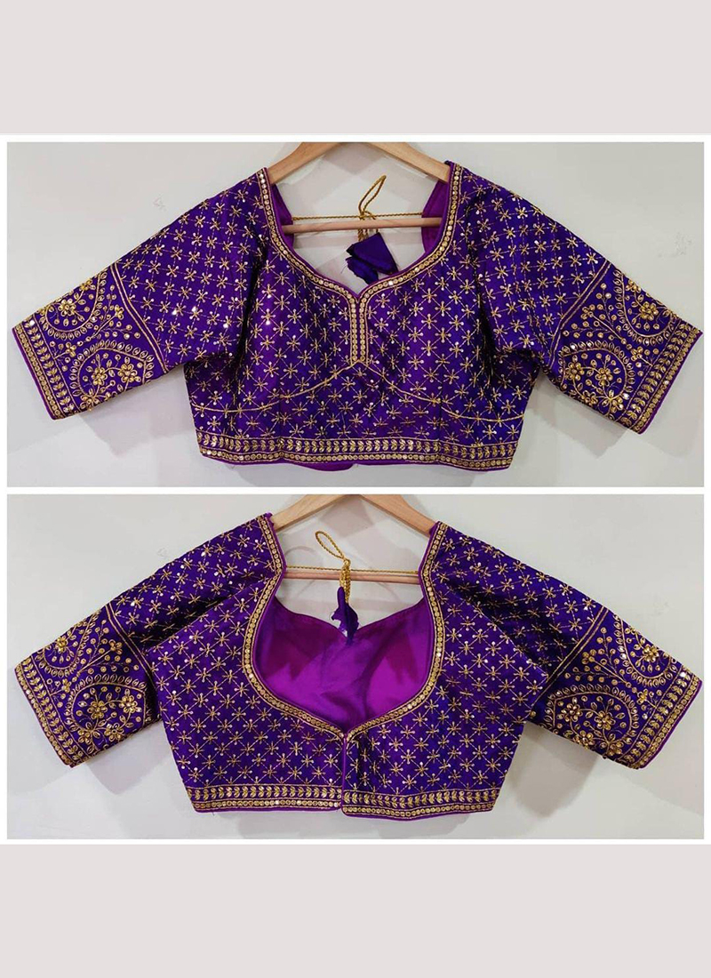 Buy Purple Silk Traditional Wear Maggam Work Blouse Online From ...