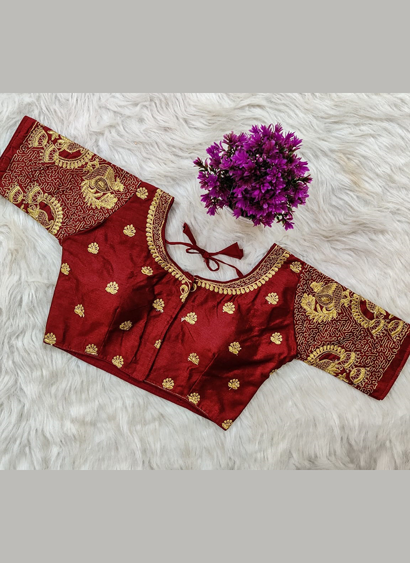 Contrast Blouse for Maroon Silk Saree New Design
