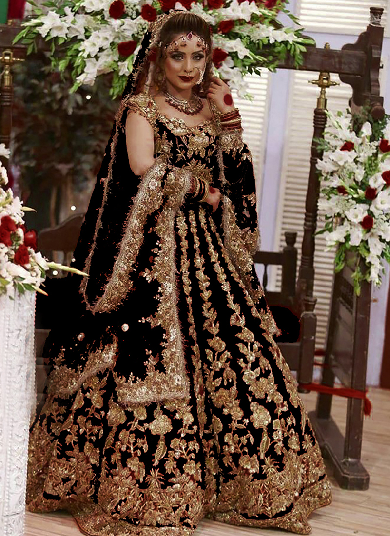 Wedding Velvet Lehenga - Designer Vivacious Black Front Slit Lehenga –  Empress Clothing