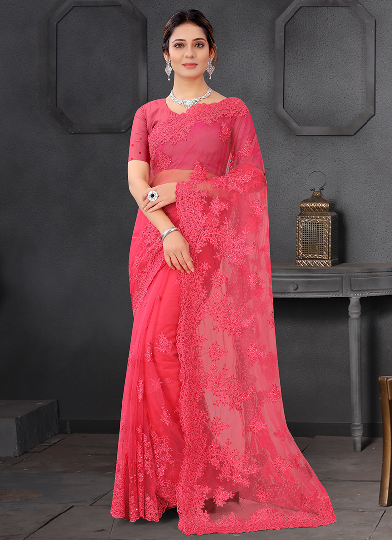 Heavy Stone Work Sarees for Wedding in Red Color