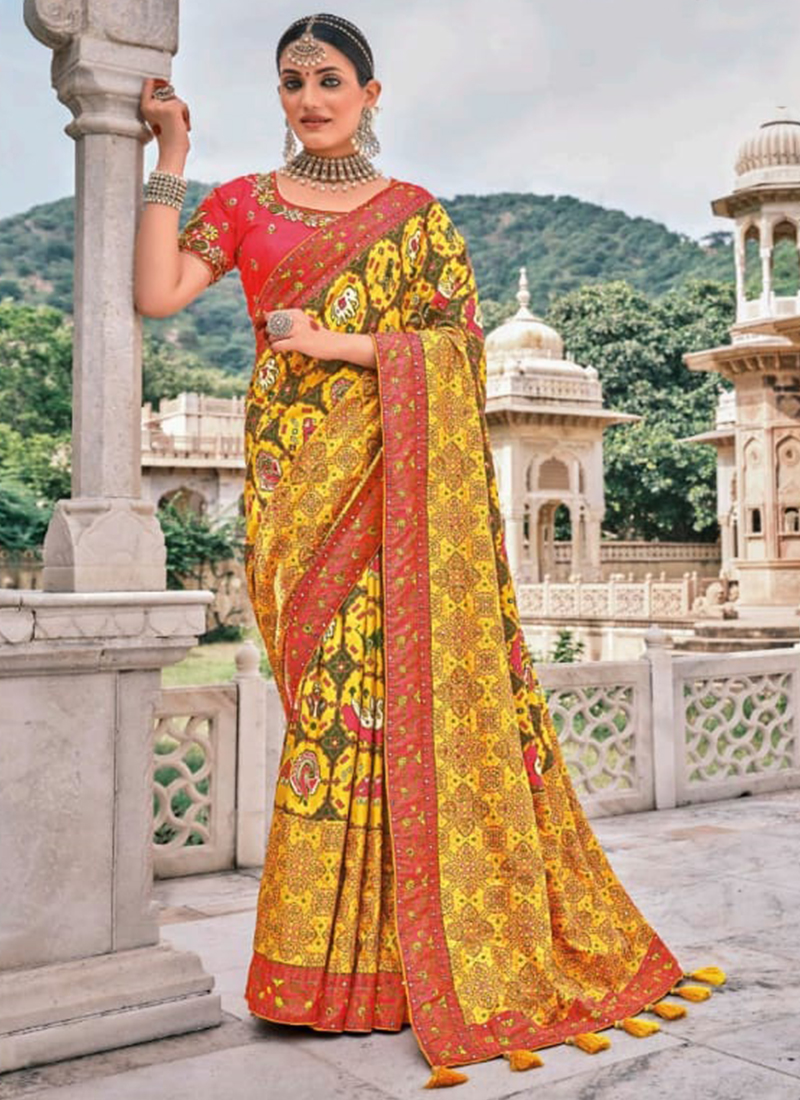Yellow Color Pure Linen Weaving Work Party Wear Plus Size Saree Blouse  -5072159621