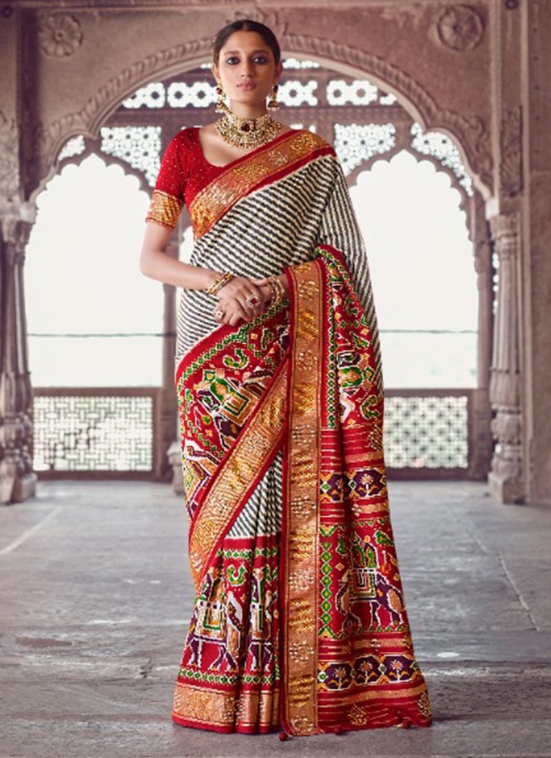 Buy White Silk Traditional Wear Weaving Work Saree Online From ...