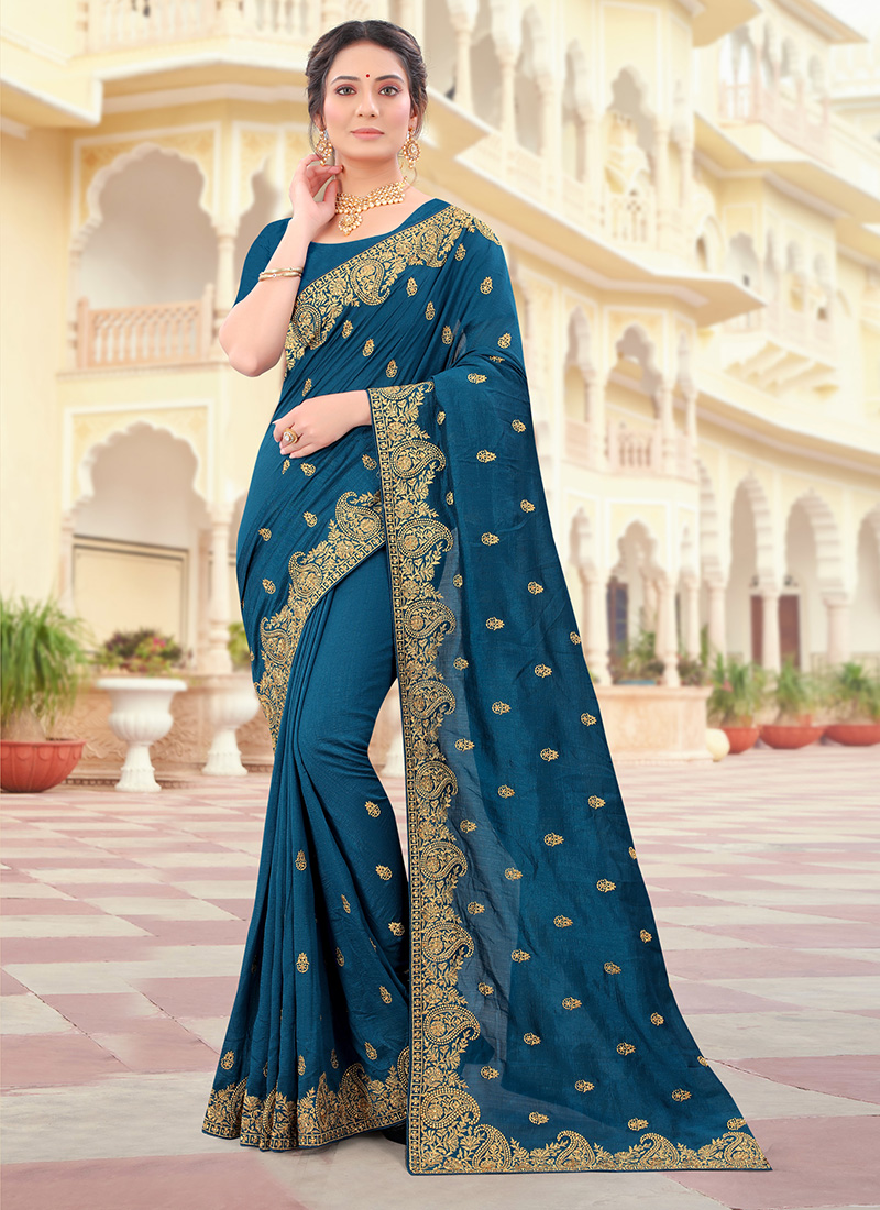 Rama Vichitra Silk Embroidered Wedding Festive Palazzo Suit main image 1