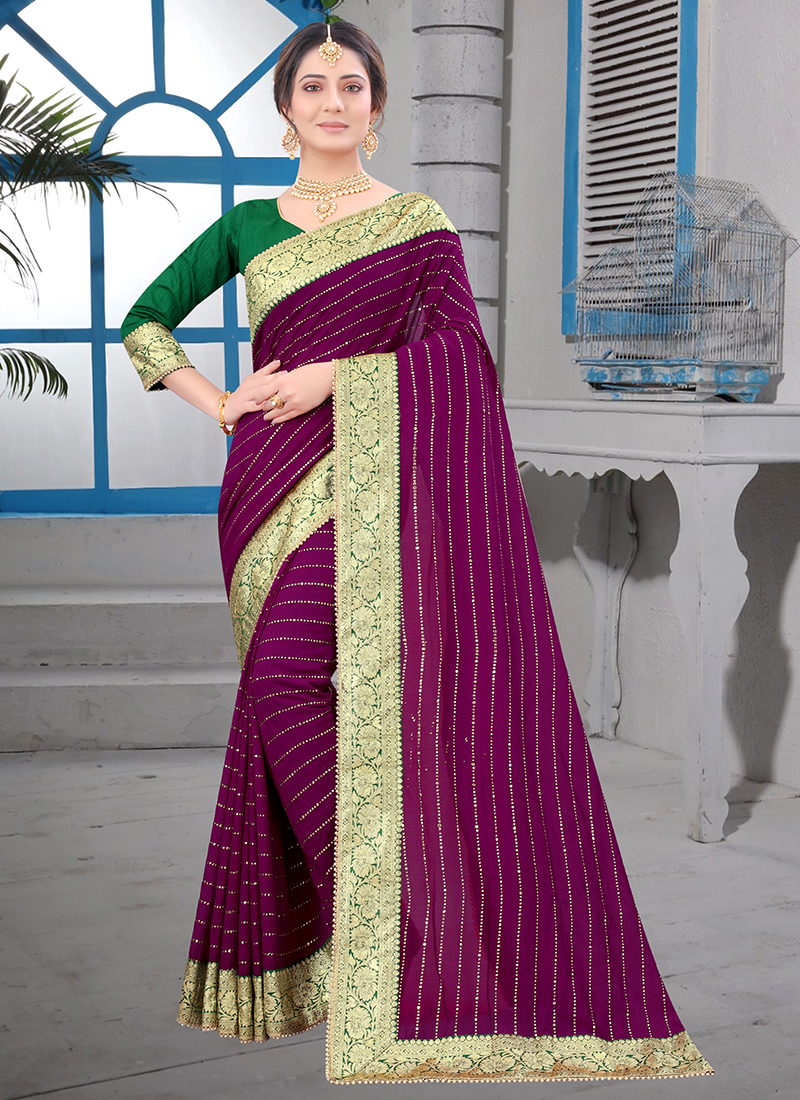 Buy Now Maroon And Gold Colored Floral Patch And Fancy Designer Saree –  Lady India