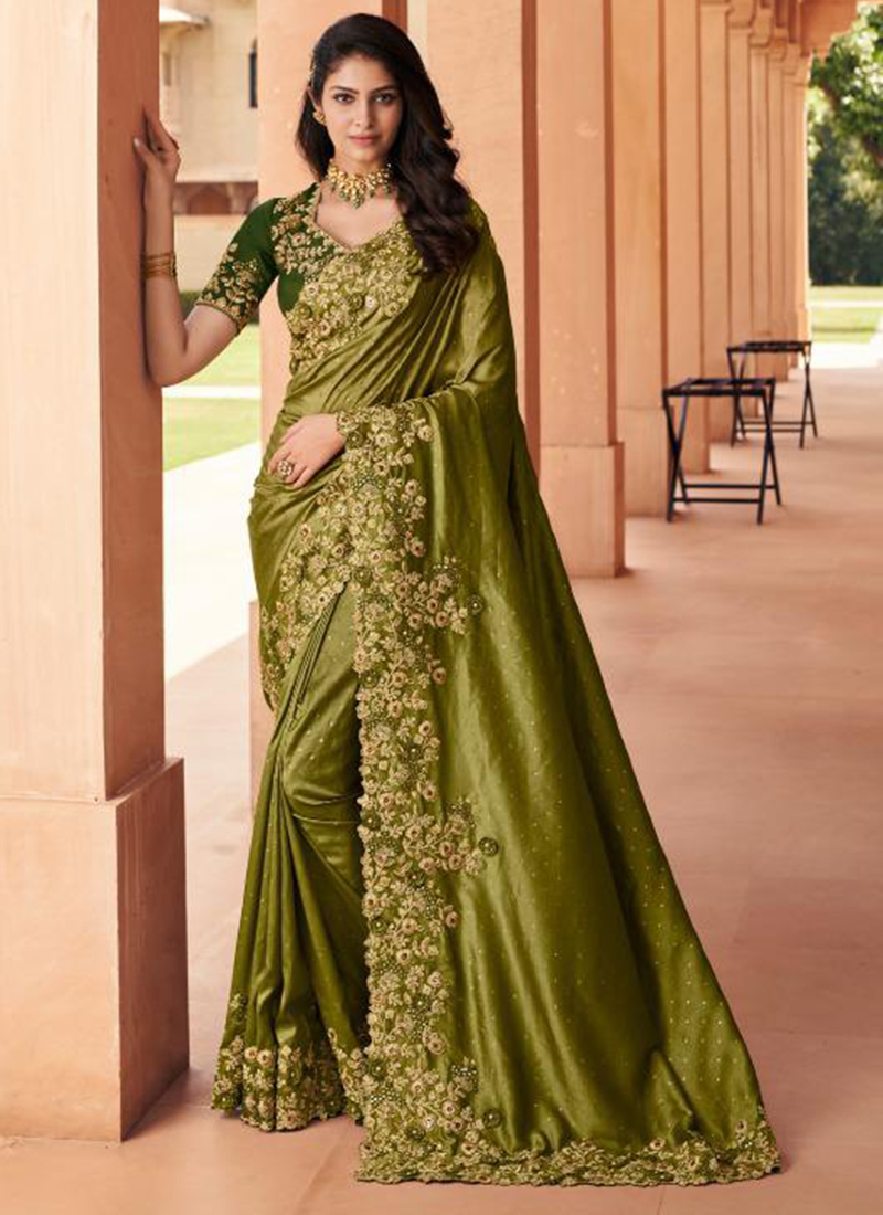 olive green saree online