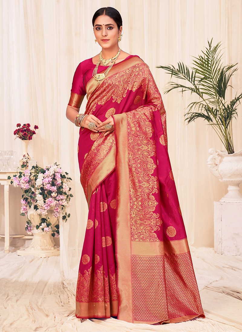 Buy Red Banarasi Silk Party Wear Weaving Saree Online From Wholesale Salwar.