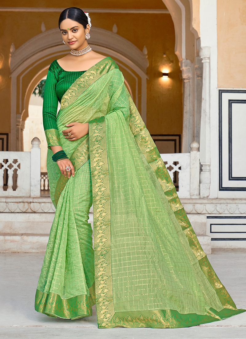 Women's Light Green Banarasi Silk Ethnic Motifs Saree dvz0003102 -  Dvanza.com