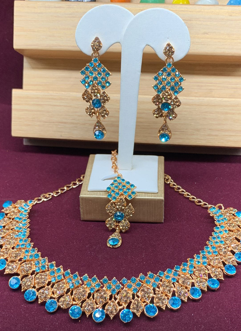 Buy I Jewels 18K Gold Plated Traditional Blue Stone Studded Necklace  Jewellery Set with Dangle Earrings For Women and Girls (IJ364Bl) at  Amazon.in