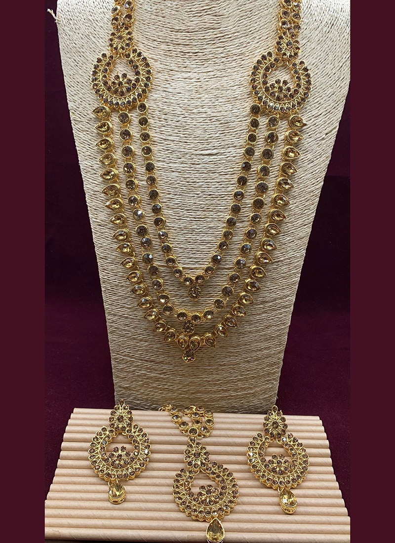 Golden Beautiful Design Long Wedding Necklace Set 54275
