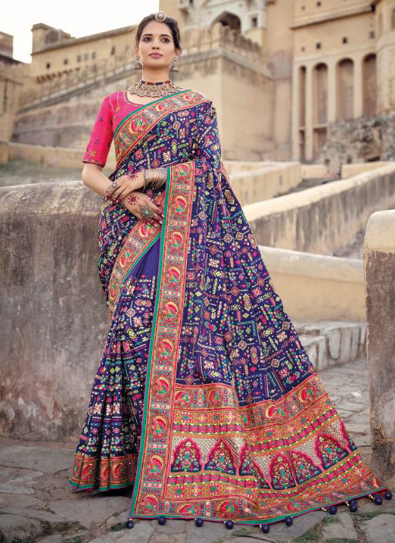 Shop Doctor Blue Cutdana and Stone Work Organza Saree Online in USA – Pure  Elegance