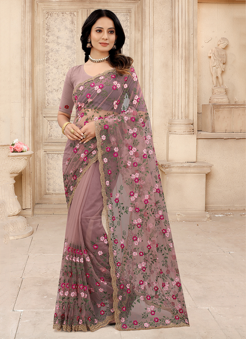 Beige Embroidered Border Party Wear Saree 4333SR10