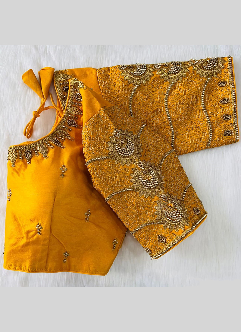 Buy Yellow Phantom Silk Wedding Wear Hand Work Blouse Online From ...