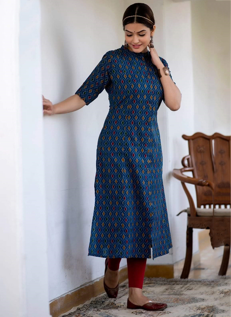 Buy Blue Cotton Daily Wear Digital Printed Kurti Online From ...