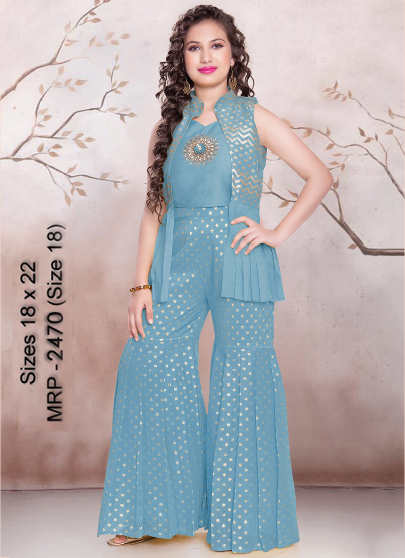 Buy Blue Linen Printed Floral Round Crop Top And Sharara Set For Women by  Pasha India Online at Aza Fashions.