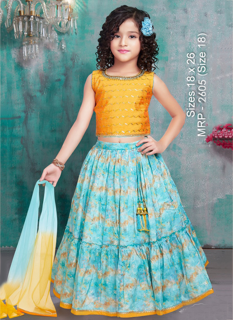Beautiful Rama Colored Designer Kids Lehenga Choli