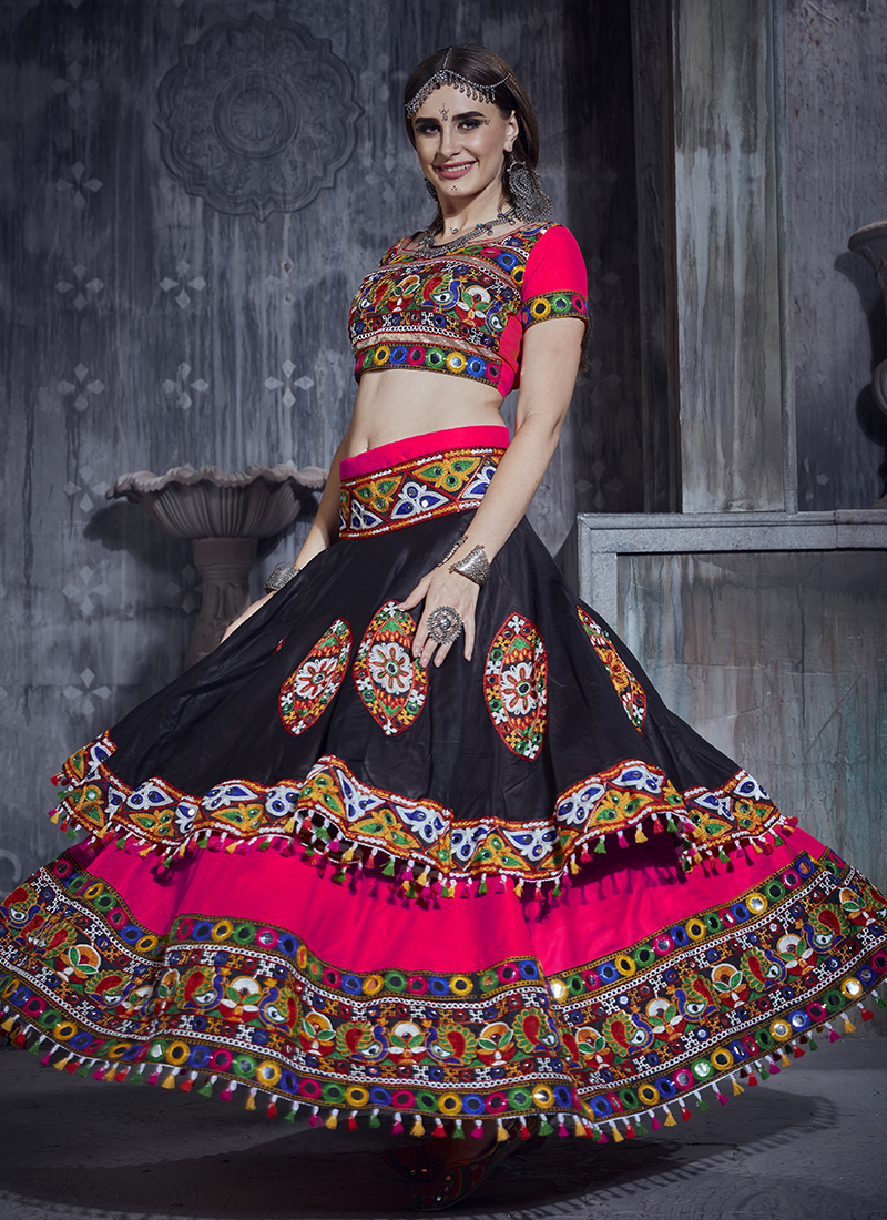 Buy Black & Pink Wedding Lehenga Choli From Khushkar