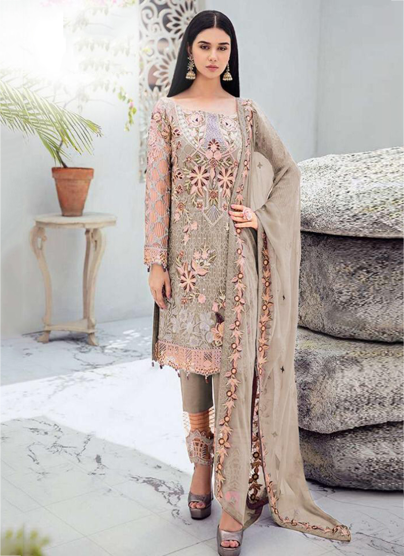 Elegant Formal Pakistani Dress in Ice White Shade Online – Nameera by Farooq