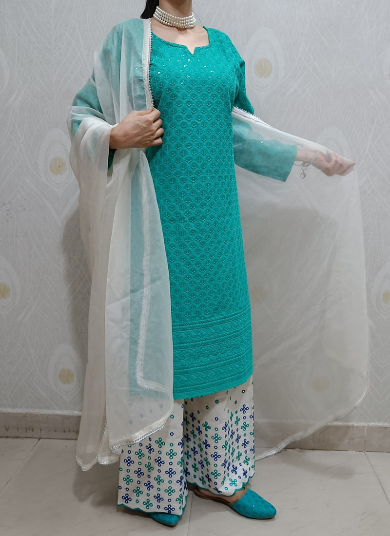 Chikankari palazzo clearance suits