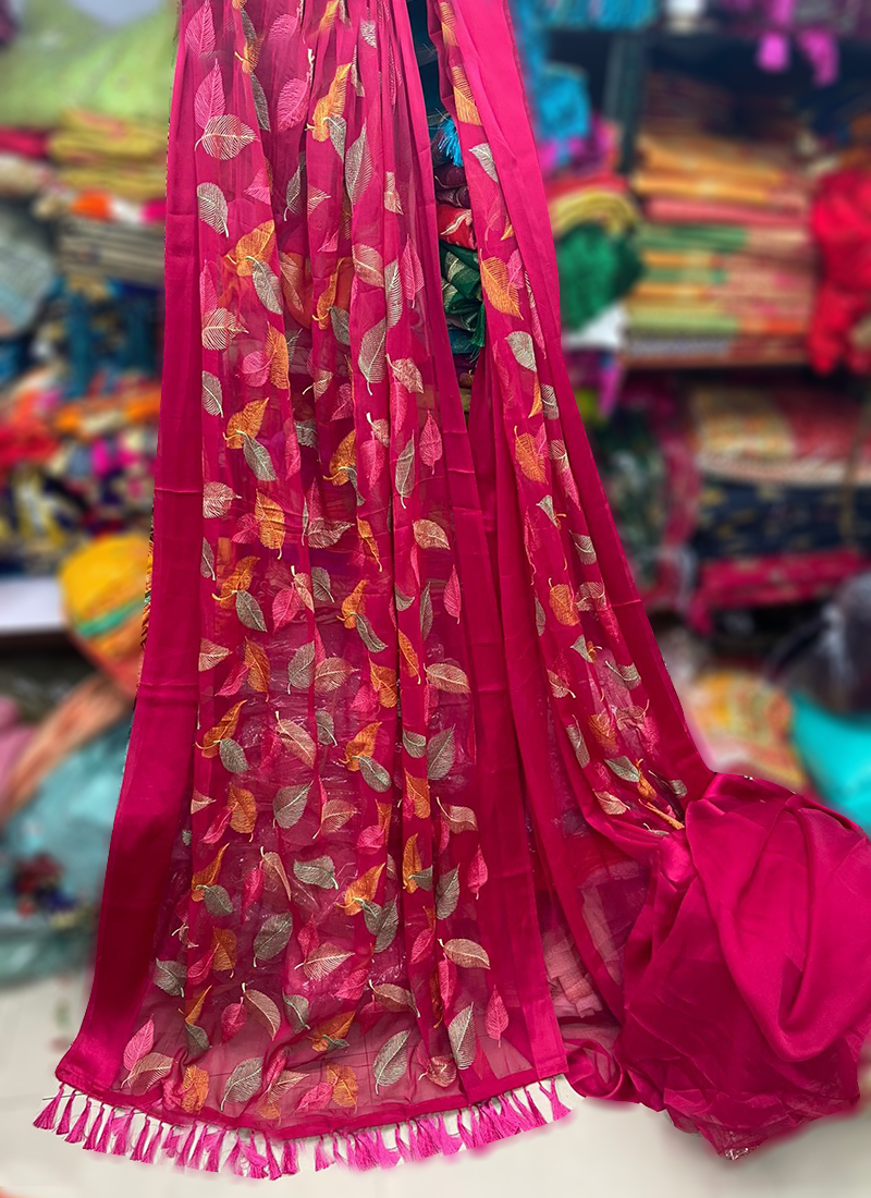 Buy Rani Satin Chiffon Traditional Wear Thread Work Saree Online ...