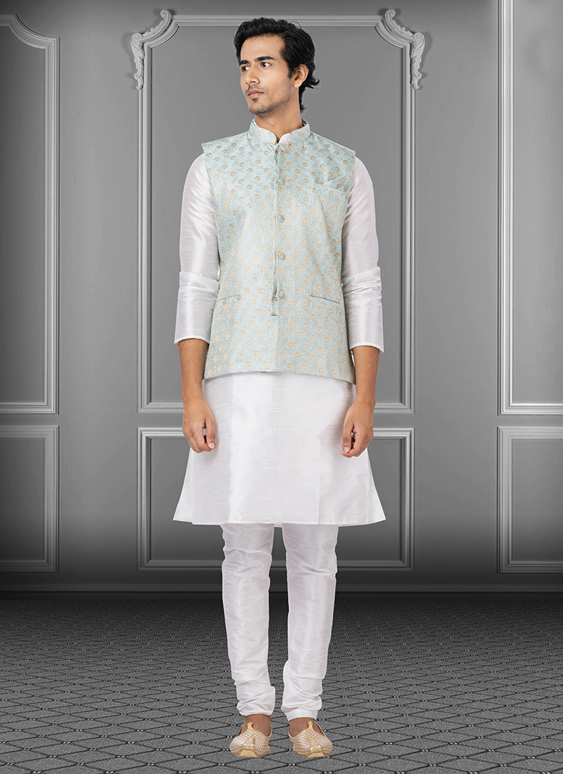 Sky Blue Kurta Dhupion Silk Payjama main image 1