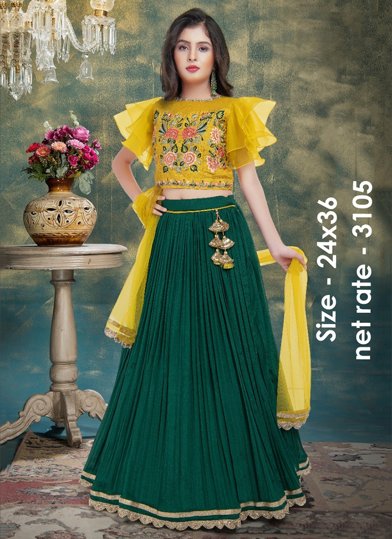 Buy IIDAM Girls Regular Slim Fit Flower Printed Lehenga with Works Blouse  and Dupatta Set for Girls |Kids Lehenga Choli | Full Stitched Lehenga Choli  Set| (Firozi) Online In India At Discounted