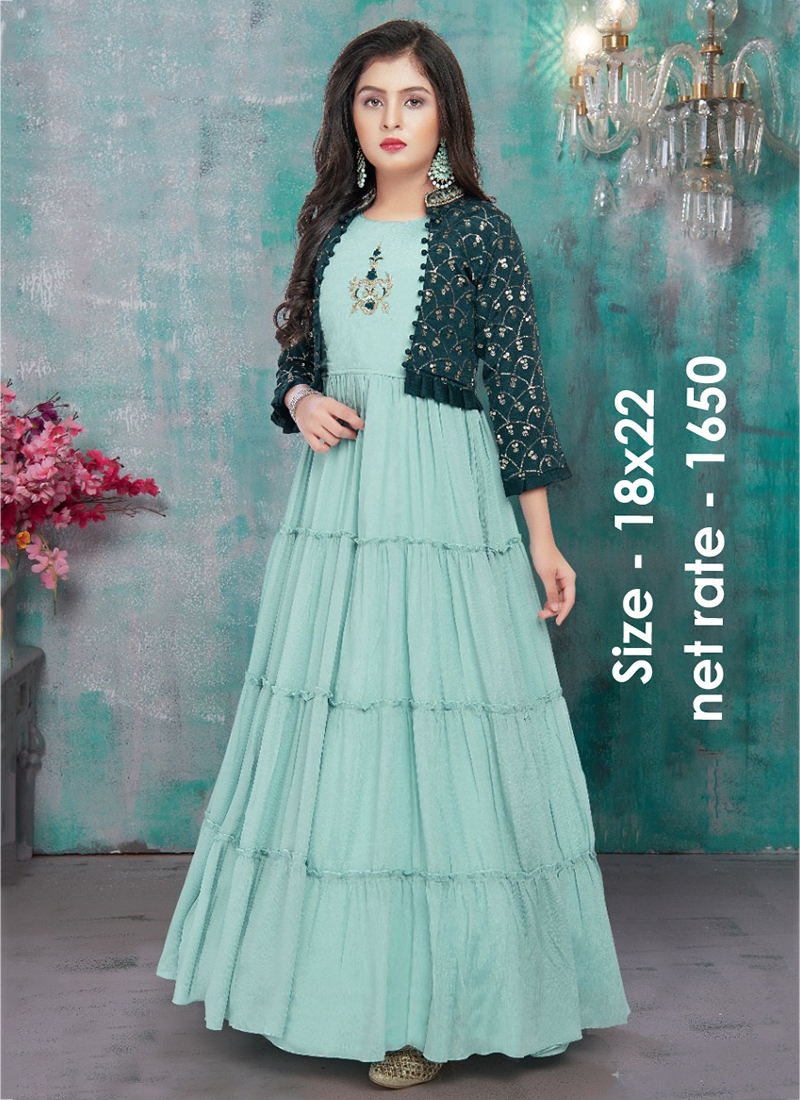 Green Jiya Women Faux Georgette Plain Anarkali Gown with Embroidered Shrug  at Rs 200 in Surat