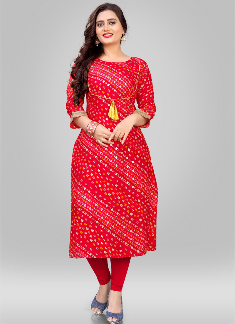 red printed kurti