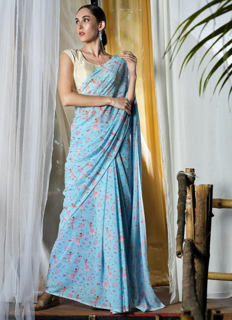 Buy Sky Blue Georgette Daily wear Printed Saree Online From ...