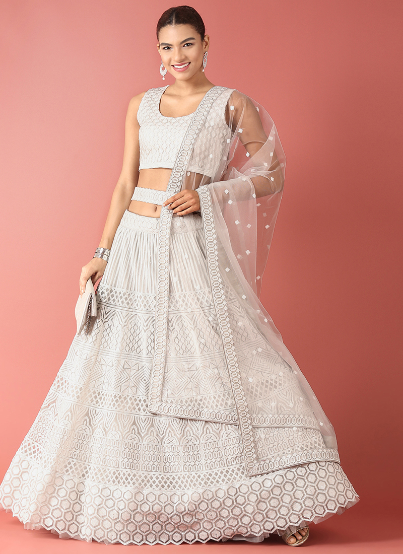 Buy Pigeon Grey Mirror Embellished Lehenga - Wedding Lehenga Choli –  Empress Clothing