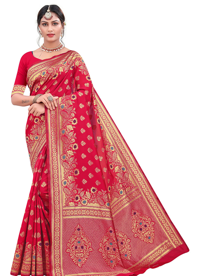 Buy VAIVIDHYAM women's art silk banarasi style saree with blouse piece  (Multi-Color_Free_Size) SWATI BLACK at Amazon.in