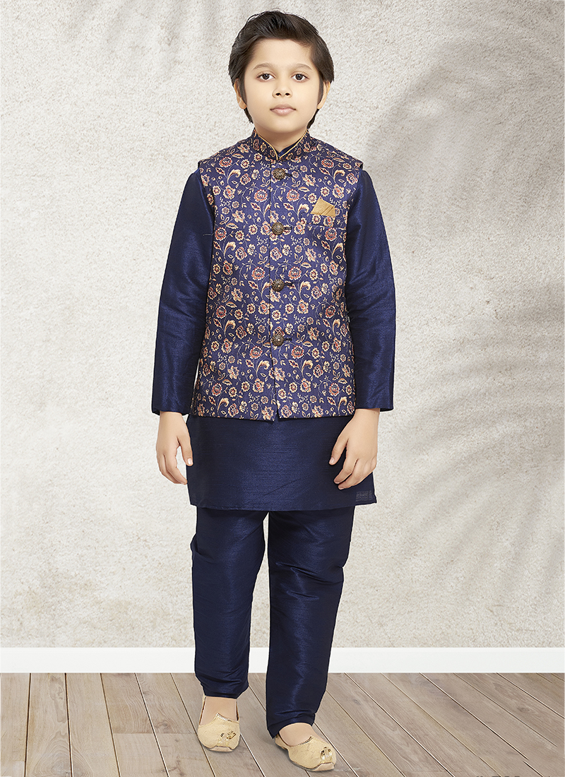 SCKIDS2 Banarasi Silk Wholesale Kids Kurta Pajama With Jackets