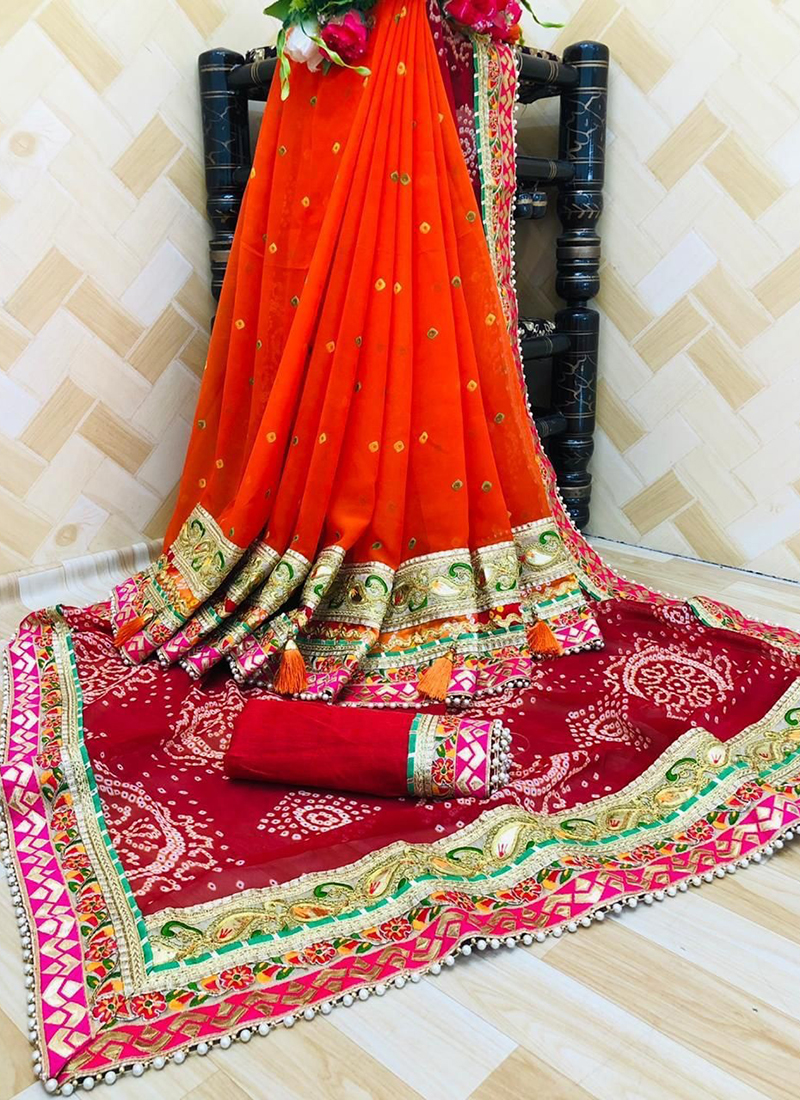 Embroidered Bandhani Saree ,handcrafted Traditional Bandhani Saree,bandhej  Silk Bandhani Sarees ,jaipuri Sarees Online,kutchi Bandhani Saree - Etsy