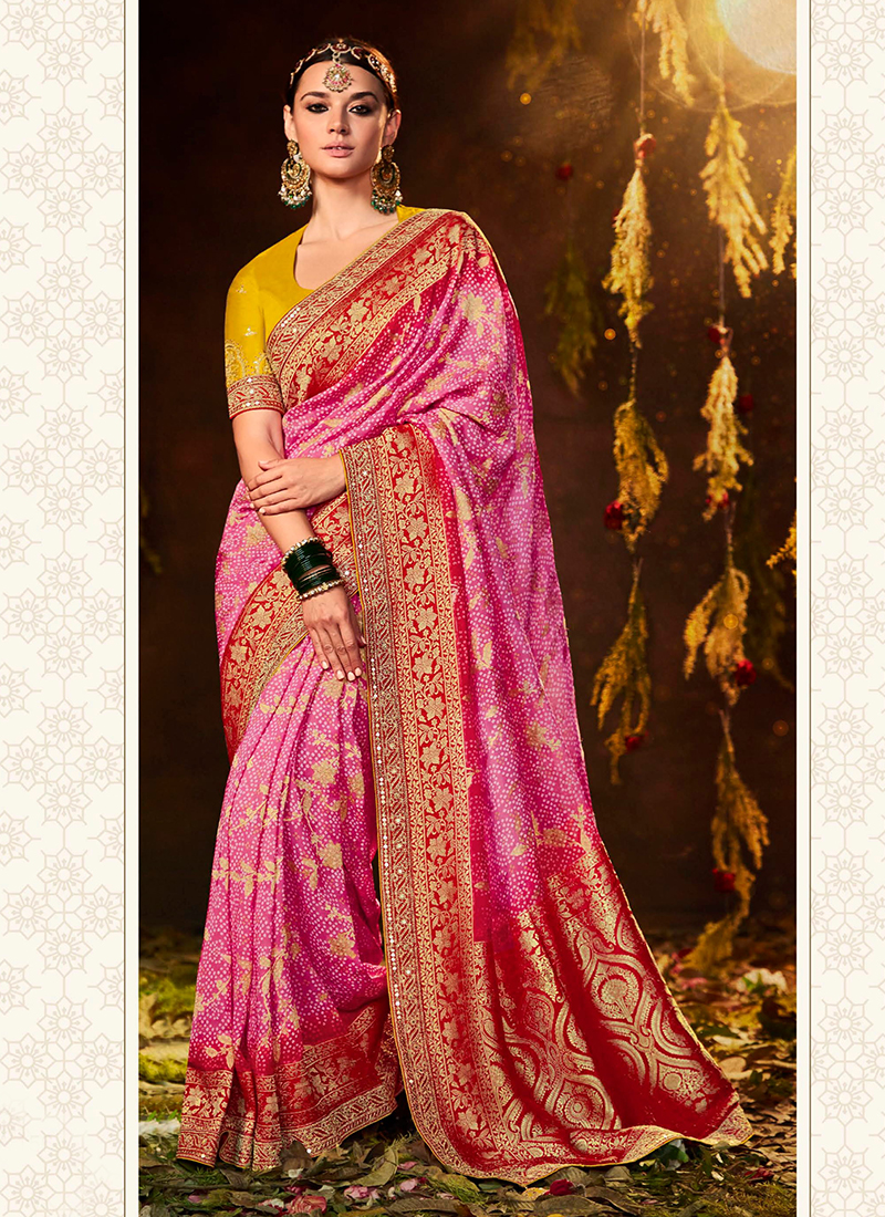 Women pink cotton silk weaving wedding wear saree main image 0