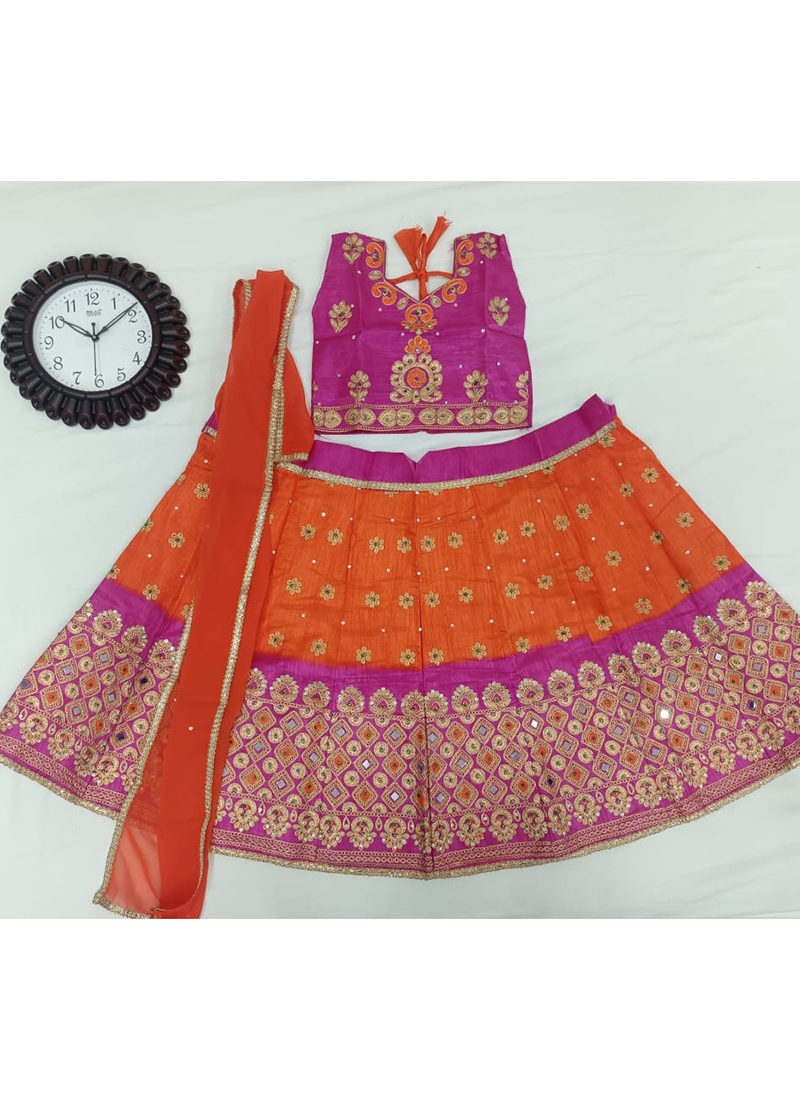 Buy DIZVU Girls Pink Embroidered Satin Lehenga, Choli and Dupatta Set 3 - 4  Years Online at Best Prices in India - JioMart.