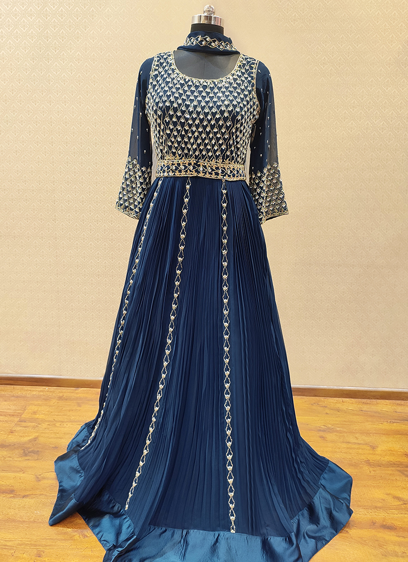 Buy Georgette Gown Dress In Blue Color Online - Dmv15155 Andaaz Fashion