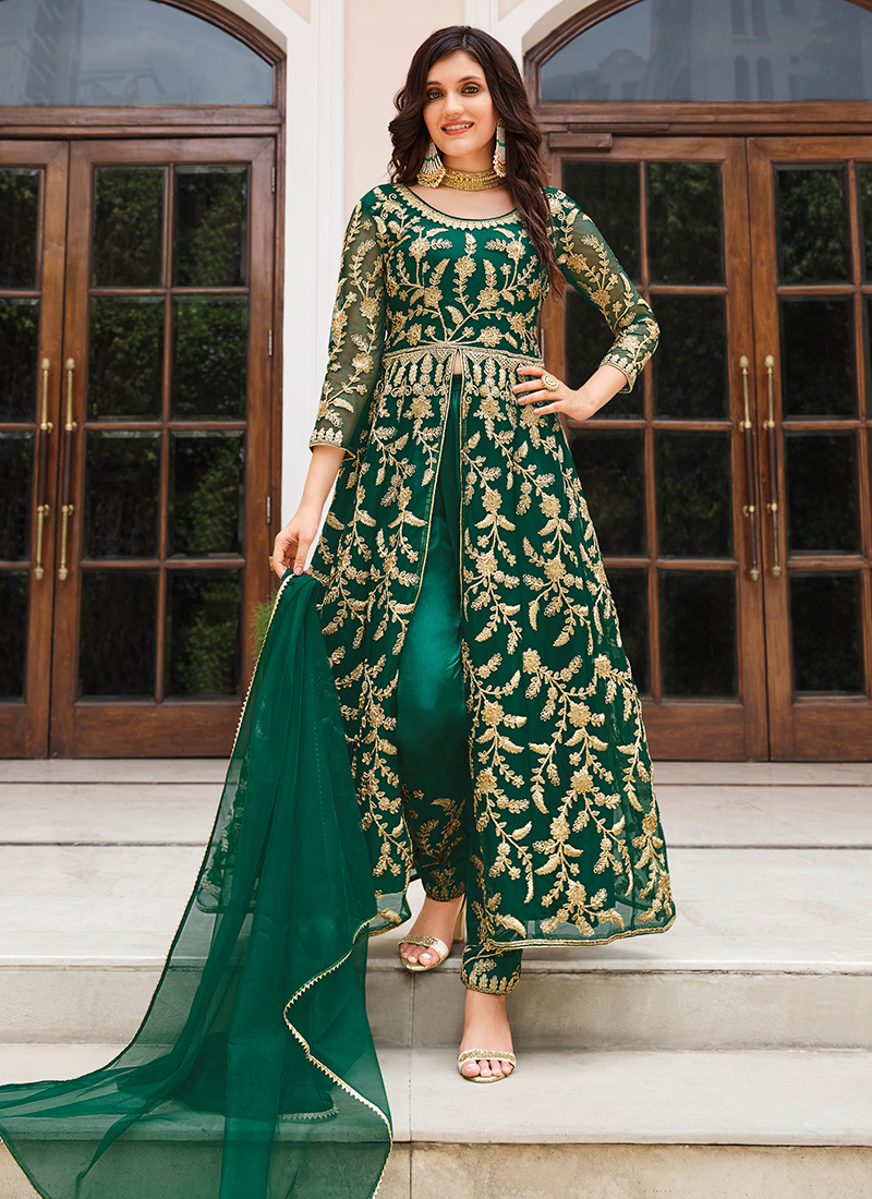 Buy Online Green Georgette Embroidered Anarkali Suit : 92277 -