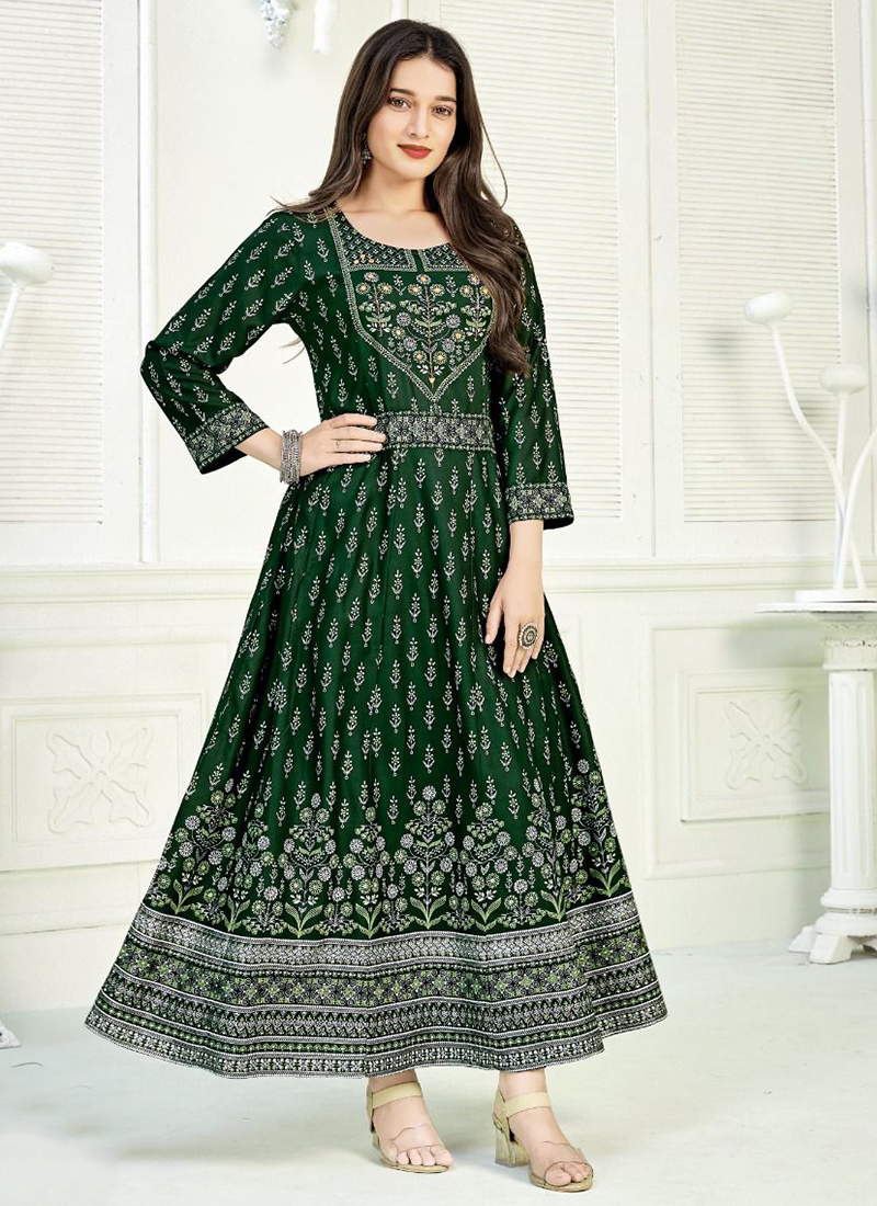 Buy Novelty Bottle Green Color Georgette Embroidered Work Dupatta Gown |  Lehenga-Saree