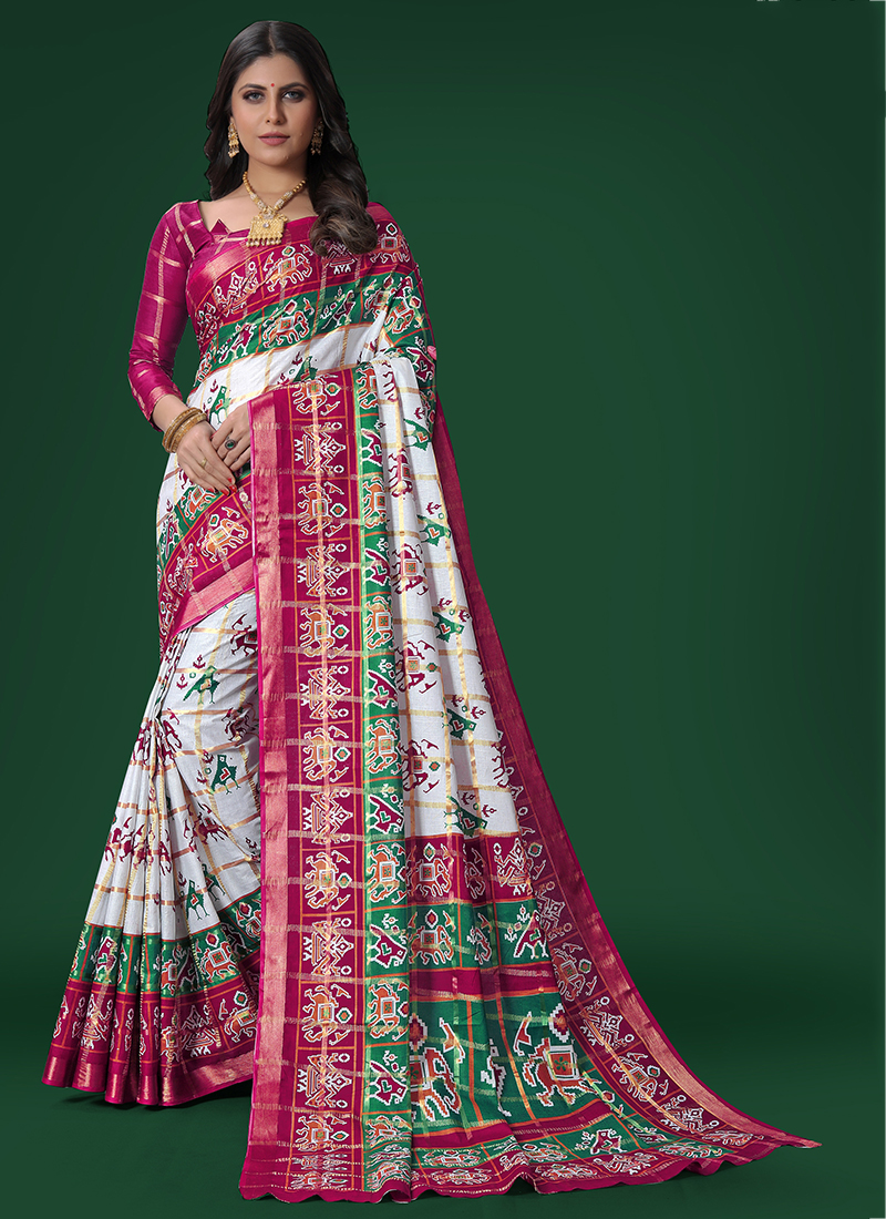 Buy Pink Pure Cotton Festival Wear Patola Saree Online From ...