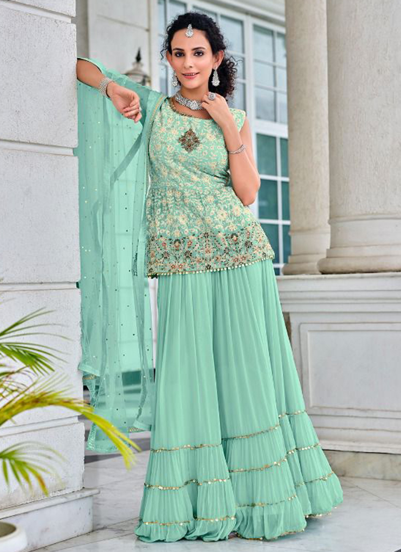 Buy Pista green Pure Viscose Traditional Wear Embroidery Work Readymade ...