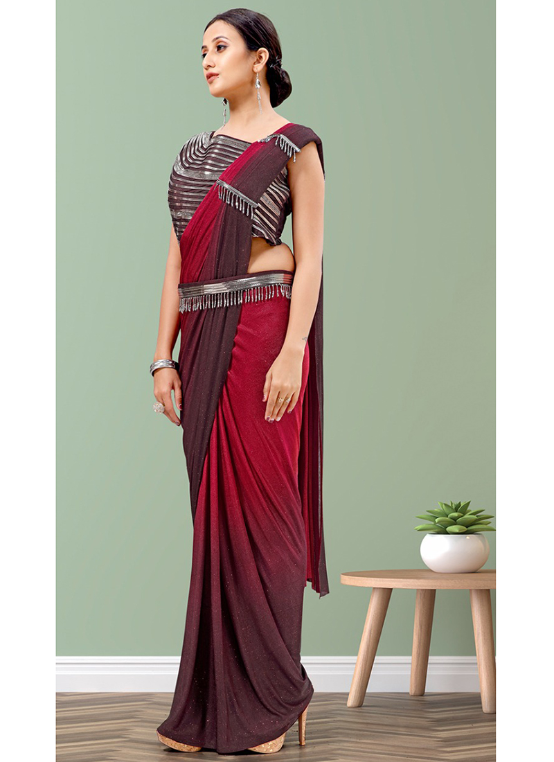 Rani Lycra Traditional Wear Sequins Work Readymade Saree, 44% OFF