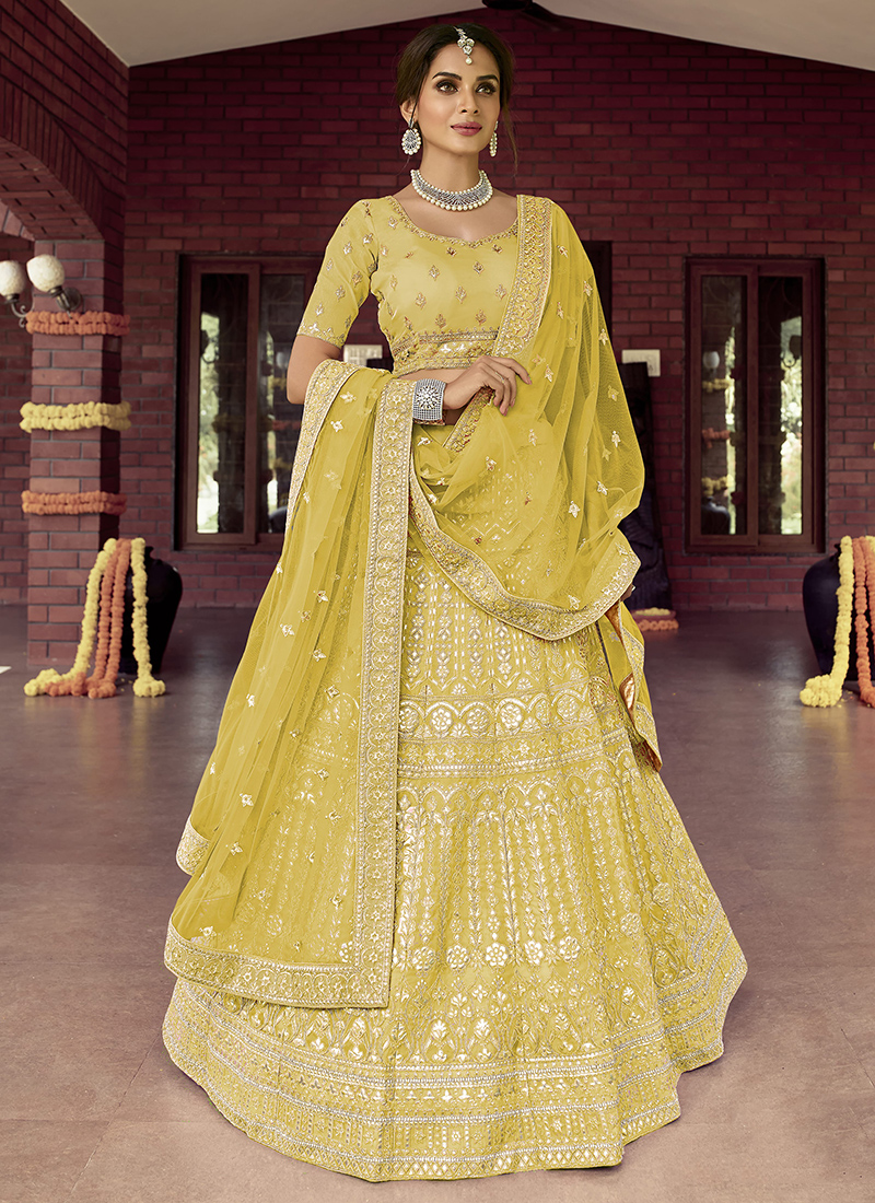 Yellow Butterfly Net Lehenga Choli at Rs 1000 | Designer Lehenga Choli 2023  in Surat | ID: 2849634885855
