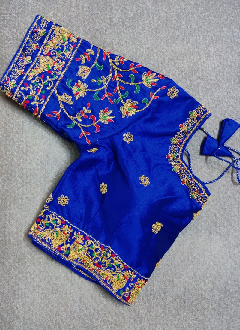 Buy Blue Phantom Silk Festival Wear Embroidery Work Blouse Online ...