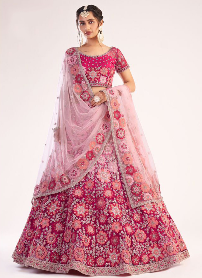 Buy Wedding Wear Pink Georgette Thread Work Lehenga Choli Online