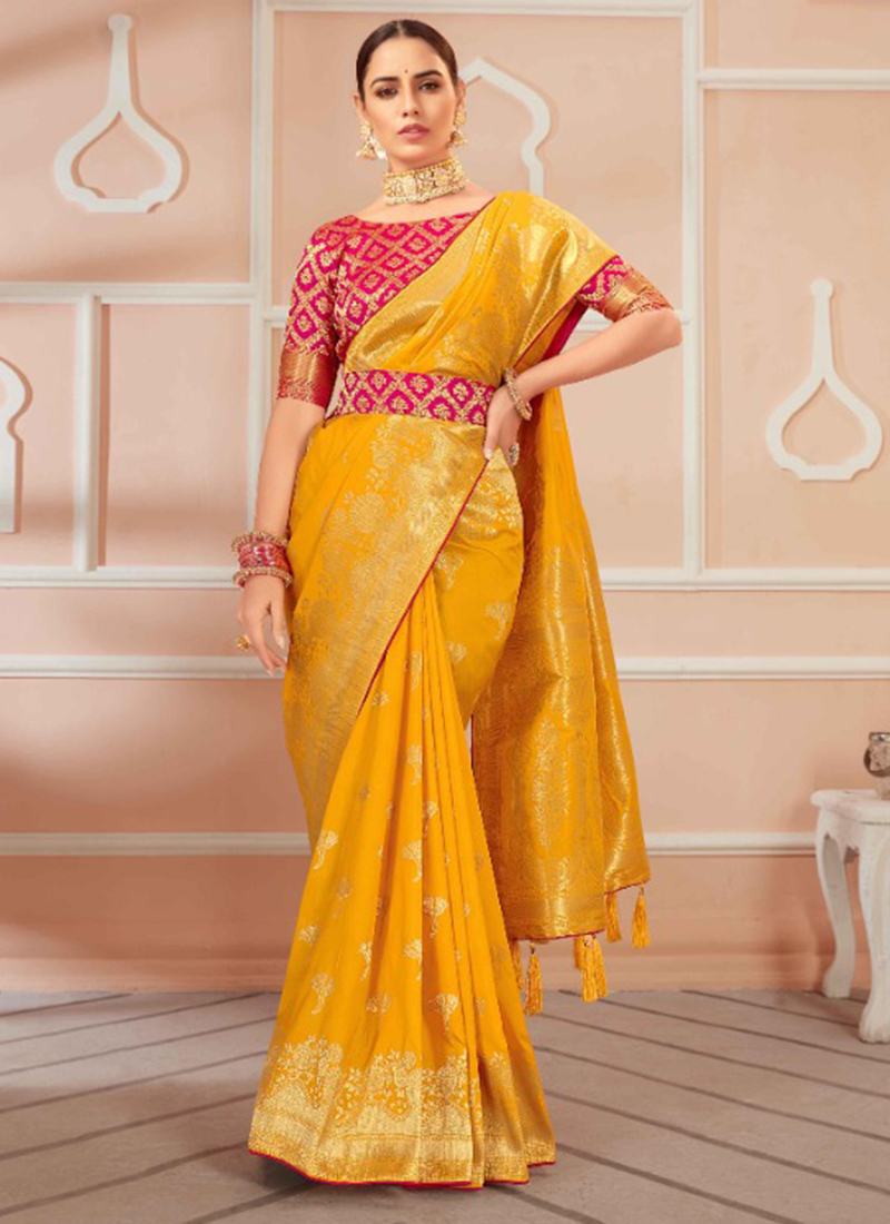 Wedding Yellow Banarasi Silk Sarees, With Blouse Piece at Rs 699 in Surat