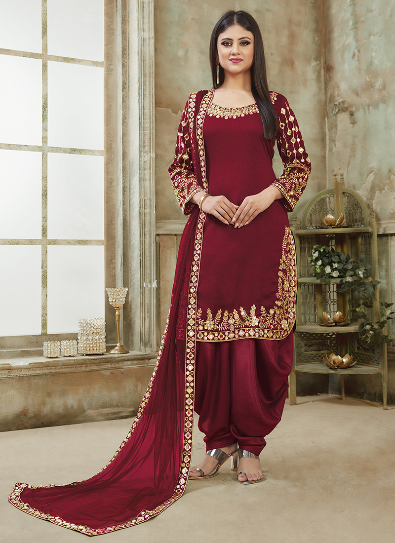 Buy New Rani Color Kudi Patiyala Dress – Dress Material Online – Sanvi  Fabrics