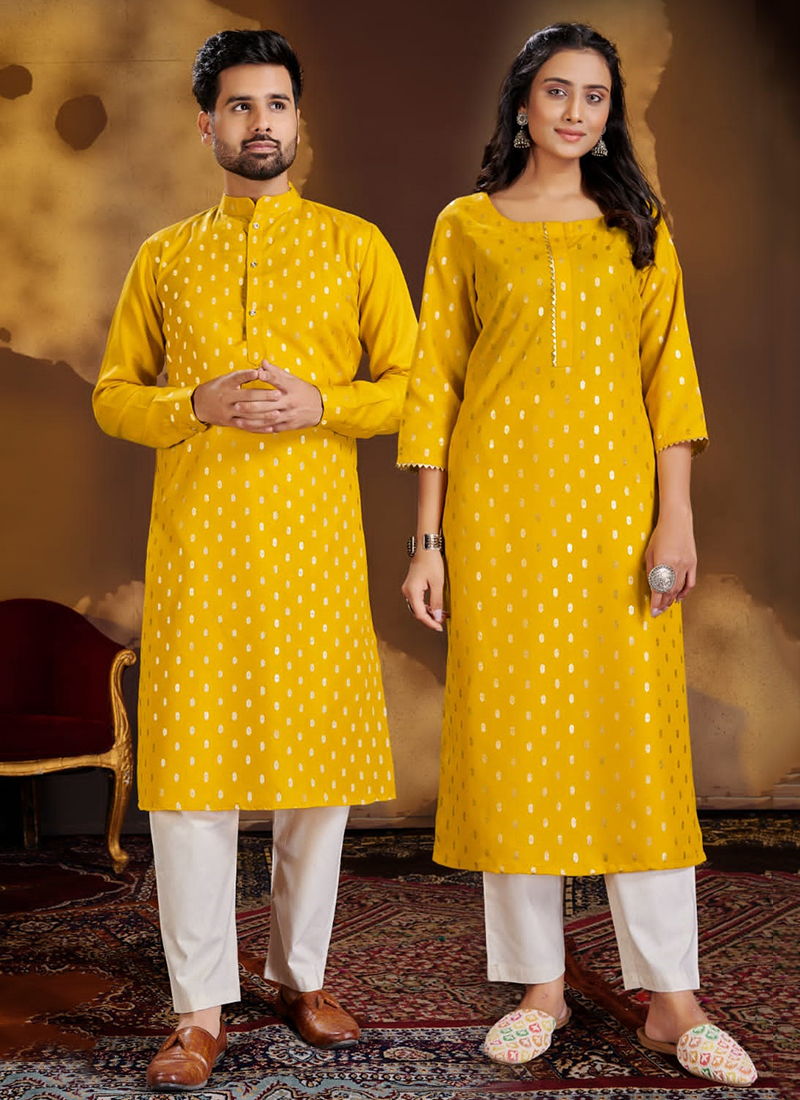 Mustard Yellow Designer Embroidered Kurta Set