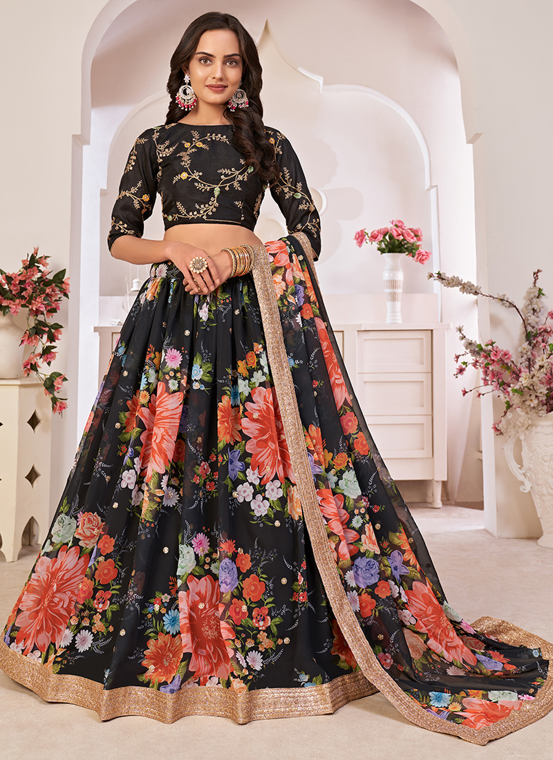 Buy Wedding Wear BLACK Sequins Work Net Lehenga Choli Online From Surat  Wholesale Shop.